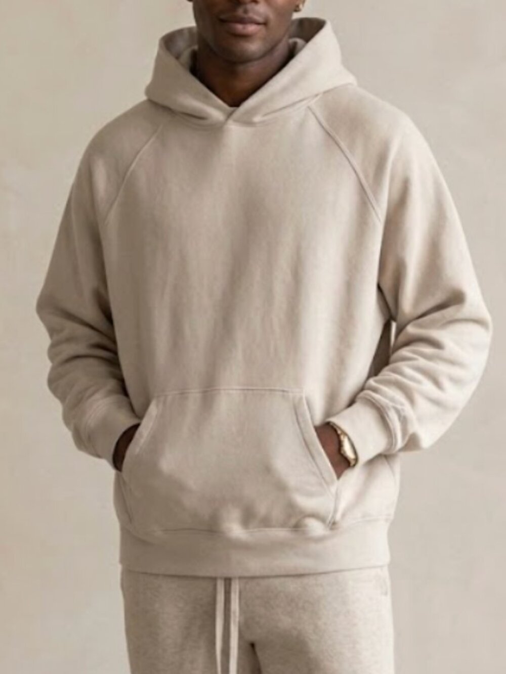Fear of God FOG Essentials Beige Oatmeal Minimalist Cotton Hoodie SZ L